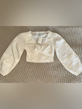 A New Day Women's Long Sleeve Eyelet Detail Top Cream XS NEW